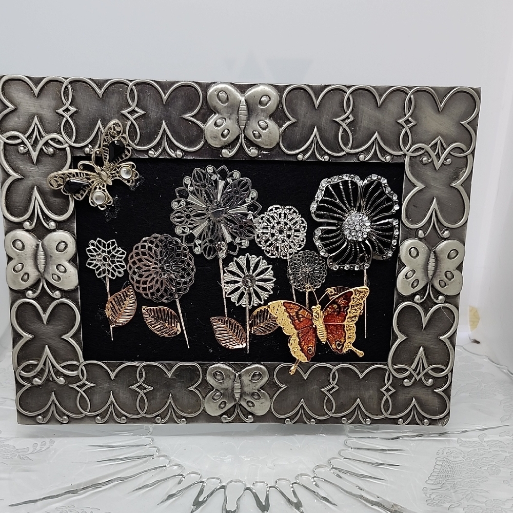 Jewerly Art Collage In Butterfly Metal Frame